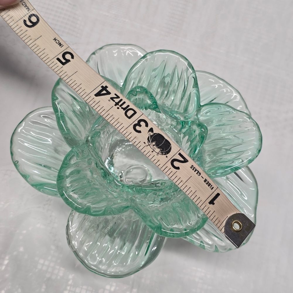 Vintage Teal Recycled Glass Footed Lotus Flower Candle Holder Art Deco Boho - Picture 11 of 11